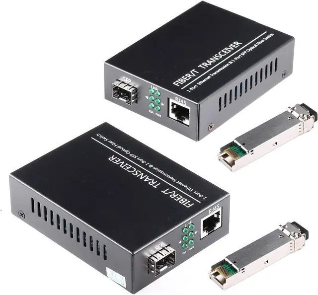 Main image of A Pair of 1.25G/s Bidi Gigabit Single-Mode Fiber Ethernet Media Converter with 2PCS Bidi SFP LC Transceiver Module Included, 10/100/1000Base-Tx to 1000Base-SX SMF RJ45 to SFP Slot up to 30KM