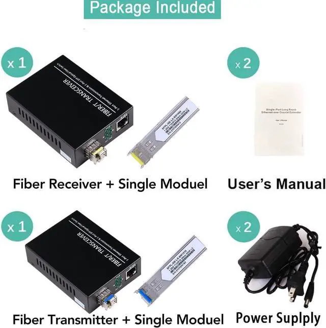 Alt view image 2 of 6 - A Pair of 1.25G/s Bidi Gigabit Single-Mode Fiber Ethernet Media Converter with 2PCS Bidi SFP LC Transceiver Module Included, 10/100/1000Base-Tx to 1000Base-SX SMF RJ45 to SFP Slot up to 30KM