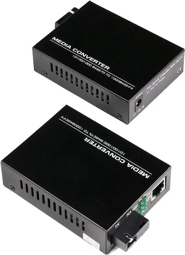 Main image of A Pair 2 Pack SC Single Mode Gigabit Ethernet Media Converter 10/100/1000Mbps Bi-Directional Single SC Fiber Ethernet Transceiver up to 20km RJ-45 Port 10/1000Base-TX to 1000Base-FX 1310-nm