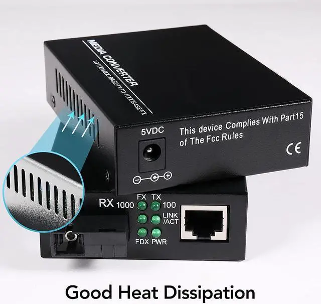 Alt view image 4 of 7 - A Pair 2 Pack SC Single Mode Gigabit Ethernet Media Converter 10/100/1000Mbps Bi-Directional Single SC Fiber Ethernet Transceiver up to 20km RJ-45 Port 10/1000Base-TX to 1000Base-FX 1310-nm