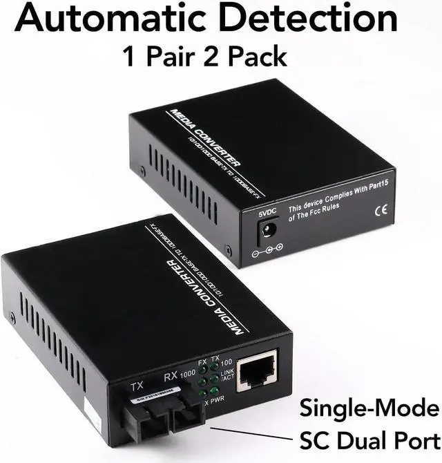 Alt view image 2 of 7 - (A Pair of Bidi) Single Mode Dual SC Fiber Gigabit Fast Ethernet Media Converter, Mini 1x 10/100/1000Base-T RJ45 to 1000Base-SC Slot Converter Transceiver, up to 30km 1310-nm, AC 100V~240V