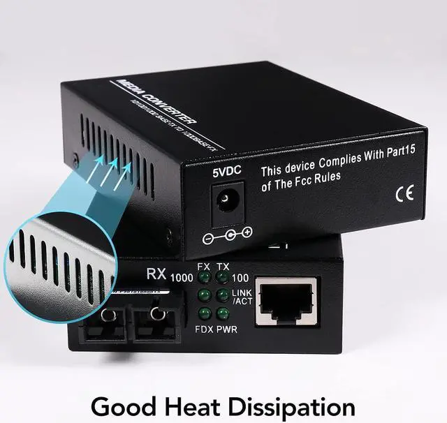 Alt view image 4 of 7 - (A Pair of Bidi) Single Mode Dual SC Fiber Gigabit Fast Ethernet Media Converter, Mini 1x 10/100/1000Base-T RJ45 to 1000Base-SC Slot Converter Transceiver, up to 30km 1310-nm, AC 100V~240V