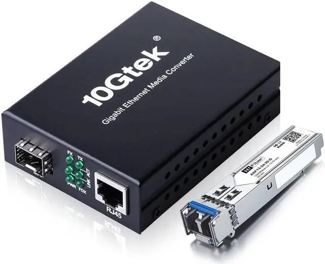 Main image of Fiber to Ethernet Media Converter, Gigabit Single Mode SFP LC Converter, 1000Base-LX to 10/100/1000M RJ45, SMF, 1310nm, up to 20km (12.4miles)
