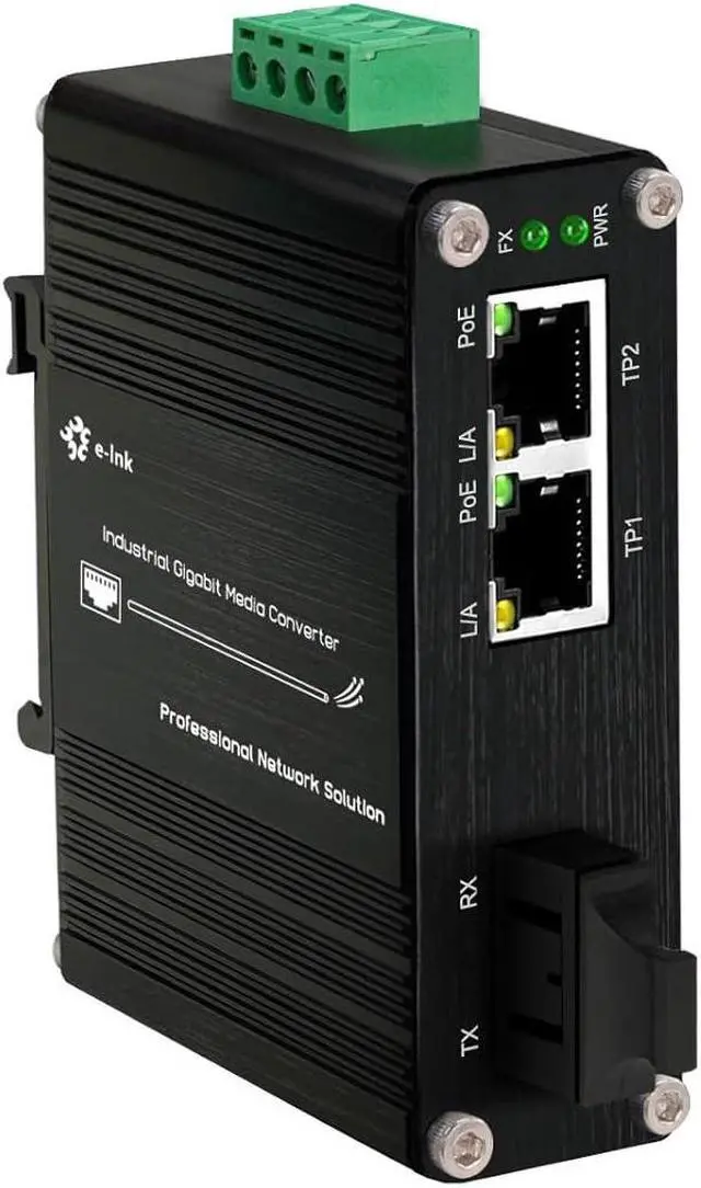 Main image of Industrial 2 Port Gigabit Multi-Mode Fiber Media Converter Power Over Ethernet Hardened 2 10/100/1000Base-TX PoE Optical Transceiver 802.3af/at 100/1000M SC Transmission Max 550m