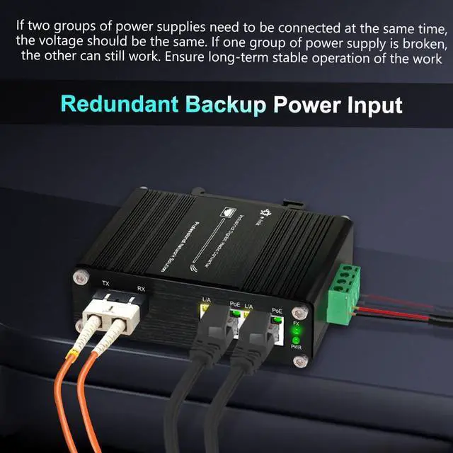 Alt view image 3 of 7 - Industrial 2 Port Gigabit Multi-Mode Fiber Media Converter Power Over Ethernet Hardened 2 10/100/1000Base-TX PoE Optical Transceiver 802.3af/at 100/1000M SC Transmission Max 550m