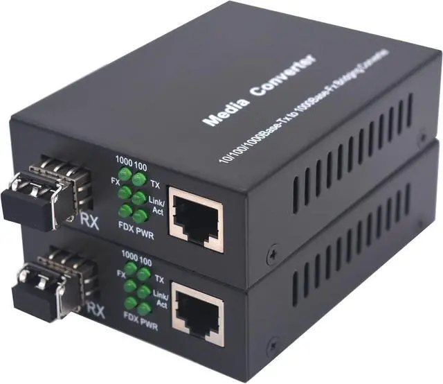 Main image of Multi-Mode LC Gigabit Fiber Media Converters - Include 2 LC SFP Transceiver 550M, Wavelength 850nm, LC to UTP Cat5e 10/100/1000 RJ-45 Gigabit Ethernet Speed, 2 Pack