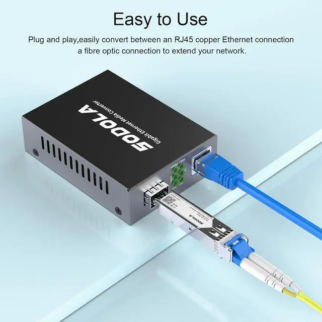 Alt view image 6 of 7 - Gigabit Ethernet Media Converter, SingleMode Dual LC Fiber to Ethernet RJ45 Converter for 10/100/1000Base-Tx to 1000Base-LX(with a SFP SMF 1310-nm Module), up to 20-km