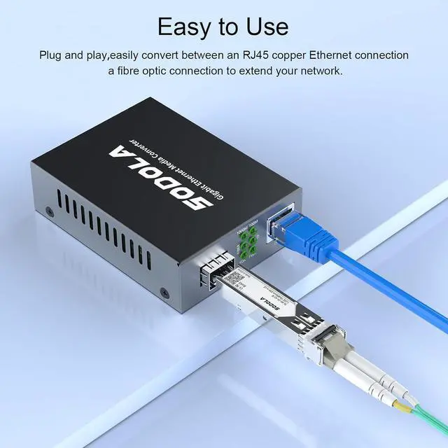 Alt view image 6 of 7 - Gigabit Ethernet Media Converter, Multi Mode Dual LC Fiber to Ethernet RJ45 Converter for 10/100/1000Base-Tx to 1000Base-SX(with a SFP MMF 850-nm Module), up to 550-m
