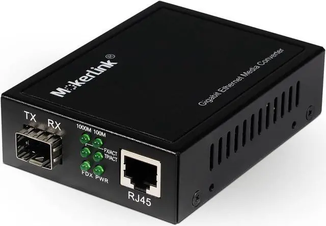 Main image of Gigabit SFP to RJ45 Converter, Fiber to Ethernet Media Converter, 10/100/1000Mbps RJ45 Port, 1000Base-SX/LX SFP Slot, Support MiniGBIC Module