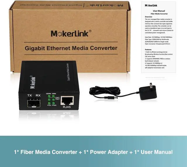 Alt view image 7 of 7 - Gigabit SFP to RJ45 Converter, Fiber to Ethernet Media Converter, 10/100/1000Mbps RJ45 Port, 1000Base-SX/LX SFP Slot, Support MiniGBIC Module