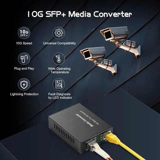 Alt view image 2 of 7 - 10 Gigabit SFP to 10G RJ45 Converter, 10G/5G/2.5G/1G/100M Copper, 10GBASE-X SFP+ Slot, Unmanaged Metal Fiber to Ethernet Media Converter