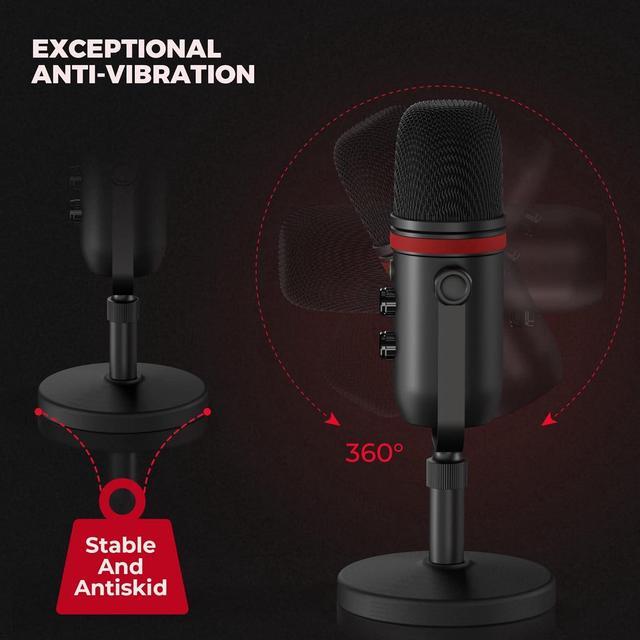 Alt view image 6 of 7 - USB Microphone, Cardioid Condenser Gaming Mic for PC/Laptop/Phone/PS4/5, Headphone Output, Volume Control, USB Type-C Plug and Play, LED Mute Button, for Streaming, Podcast, Studio