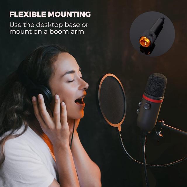 Alt view image 7 of 7 - USB Microphone, Cardioid Condenser Gaming Mic for PC/Laptop/Phone/PS4/5, Headphone Output, Volume Control, USB Type-C Plug and Play, LED Mute Button, for Streaming, Podcast, Studio