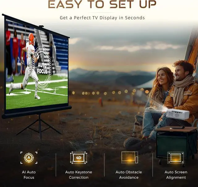 Alt view image 3 of 7 - Eazze D1 Smart Projector with WiFi and Bluetooth, Netflix-Officially-Licensed, Auto Focus & Keystone, DoIby Audio, Zoom, Native 1080P Movie, Portable Outdoor Mini Projector, White