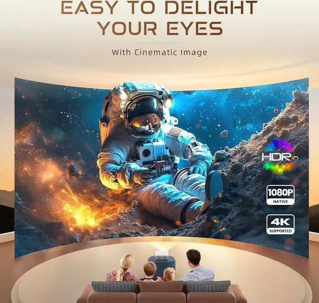 Alt view image 4 of 7 - Eazze D1 Smart Projector with WiFi and Bluetooth, Netflix-Officially-Licensed, Auto Focus & Keystone, DoIby Audio, Zoom, Native 1080P Movie, Portable Outdoor Mini Projector, White
