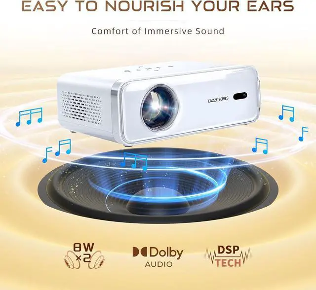 Alt view image 5 of 7 - Eazze D1 Smart Projector with WiFi and Bluetooth, Netflix-Officially-Licensed, Auto Focus & Keystone, DoIby Audio, Zoom, Native 1080P Movie, Portable Outdoor Mini Projector, White