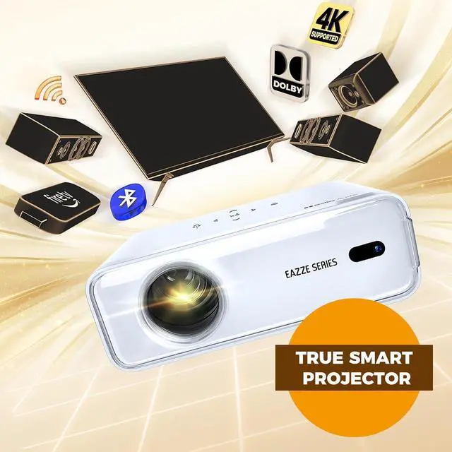 Alt view image 7 of 7 - Eazze D1 Smart Projector with WiFi and Bluetooth, Netflix-Officially-Licensed, Auto Focus & Keystone, DoIby Audio, Zoom, Native 1080P Movie, Portable Outdoor Mini Projector, White