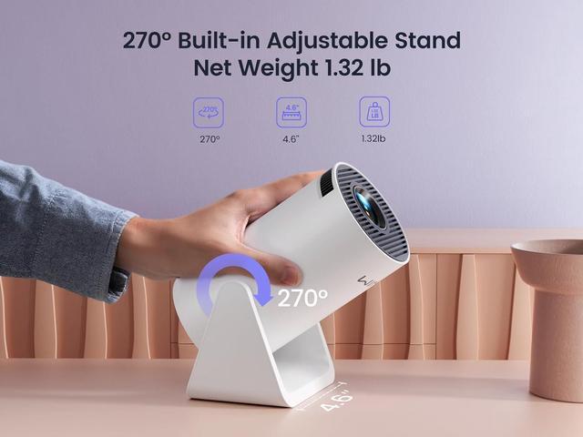 Alt view image 2 of 7 - [270°Adjustable Stand] Mini projector with WiFi and Bluetooth, Outdoor Portable Movie Projector 1080P Support, Auto Keystone Home Projector for Phone/TV Stick/Laptop