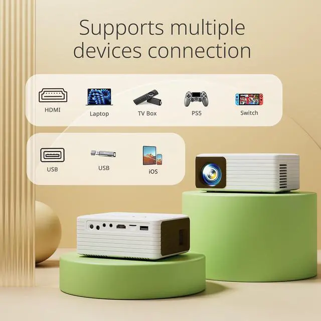 Alt view image 5 of 7 - Mini Projector, Portable Phone small projector 1080P Full HD Supported for iOS/Android/Laptop, Video Projector Y3 Compatible with Fire Stick, HDMI, USB, PS5, Xbox