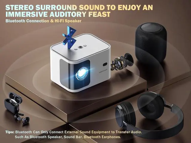 Alt view image 5 of 7 - [Electric Focus] 5G WiFi Mini Bluetooth Projector 4K Support, 30[E0 ANSI HD 1080P Portable Video Projector, ±40° Vertical Keystone|Zoom|Timer, Smartphone Projector Outdoor Movie for TV