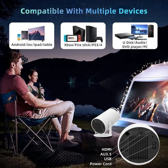 Alt view image 6 of 7 - 40''-130'' Smart Mini Projector 4K 5G WIFI, Big Screen Experience with Premium 360 Sound, 5.0 Bluetooth Movie Projector Compatible With Android/iOS/Windows/TV Stick/HDMI/USB/Audio 3.5 white