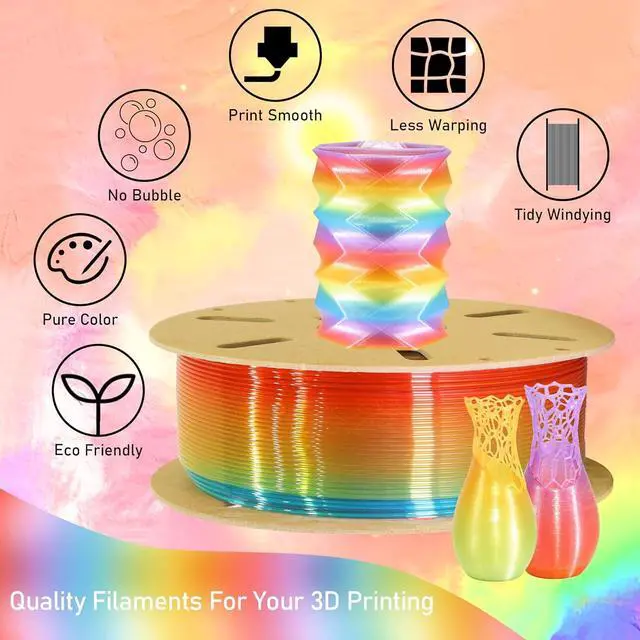 Alt view image 2 of 6 - Clear Rainbow Fast Color Change Multi Colored PLA 3D Printing Filament, Widely Fit for 3D Printer, 1.75mm Color Change Gradually Random Quickly PLA, 1KG 2.2LBS Transparent Multicolor PLA
