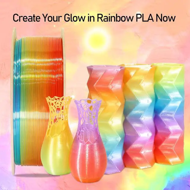 Alt view image 5 of 6 - Clear Rainbow Fast Color Change Multi Colored PLA 3D Printing Filament, Widely Fit for 3D Printer, 1.75mm Color Change Gradually Random Quickly PLA, 1KG 2.2LBS Transparent Multicolor PLA