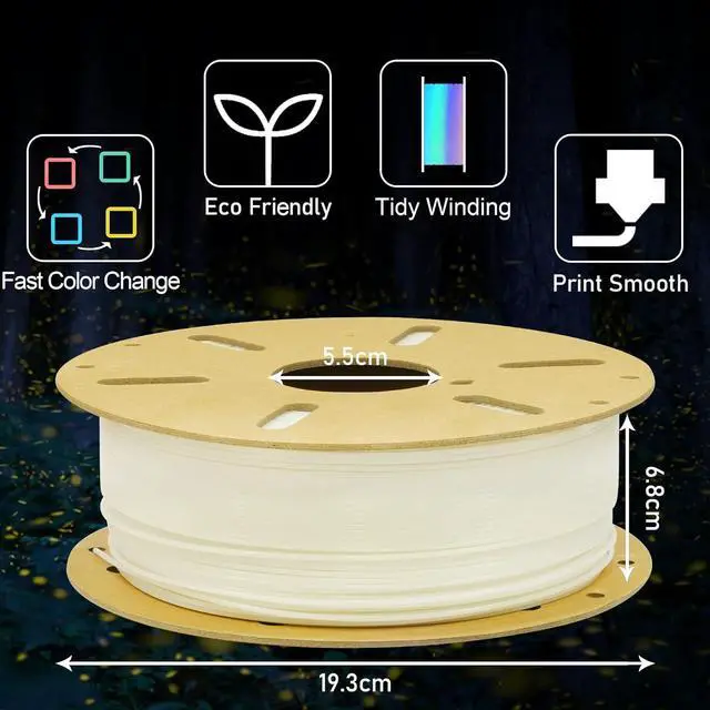 Alt view image 4 of 5 - 1.75mm Glowing in Dark Fast Color Change Rainbow Multi Colored PLA Filament, Each 5-10m Fast Color Random Gradually Changed 3D Printer Material, 1KG 2.2lbs PLA with Extra 3D Printing Tool