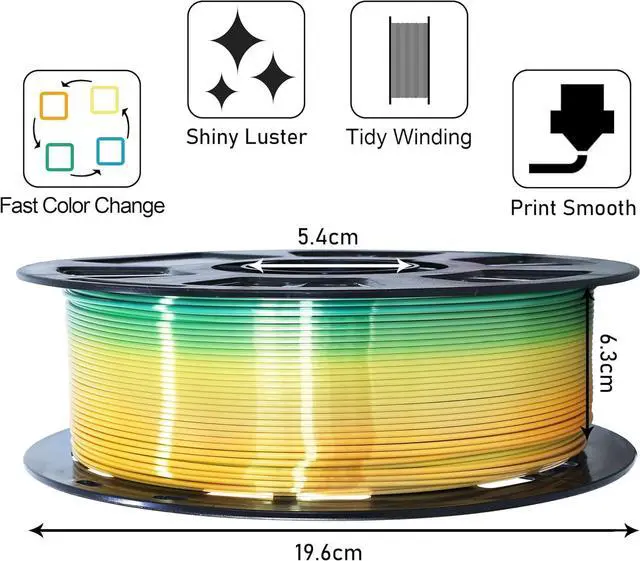 Alt view image 2 of 6 - Green Yellow Multi Color Rainbow Silk Shiny PLA Filament, 1.75mm Fast Color Change 3D Printing Material, 1Kg 2.2lbs Silk Multi Colored PLA with One Extra Printer Tool