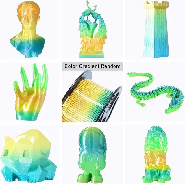 Alt view image 4 of 6 - Green Yellow Multi Color Rainbow Silk Shiny PLA Filament, 1.75mm Fast Color Change 3D Printing Material, 1Kg 2.2lbs Silk Multi Colored PLA with One Extra Printer Tool