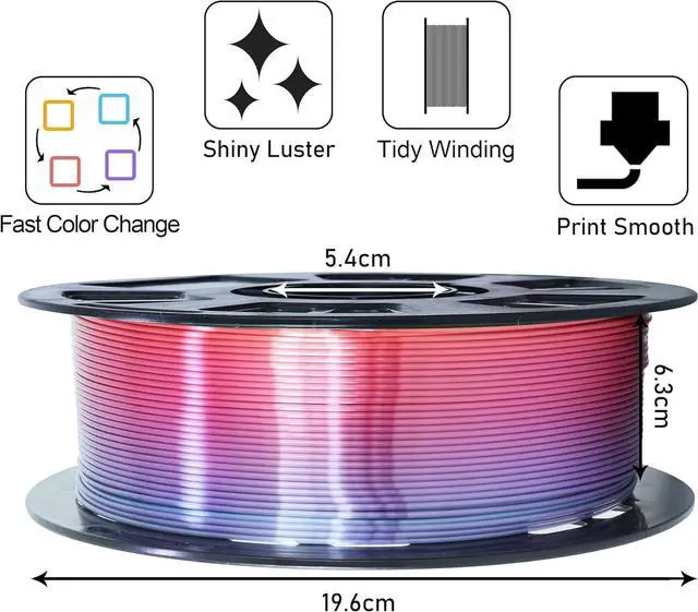 Alt view image 2 of 6 - 1.75mm 1Kg Silk Shiny PLA Orange Red Multicolored Fast Color Change Rainbow 3D Printing Filament, Color Change Gradually Random Quickly, 2.2lbs 3D Printing Material with One Printer Tool