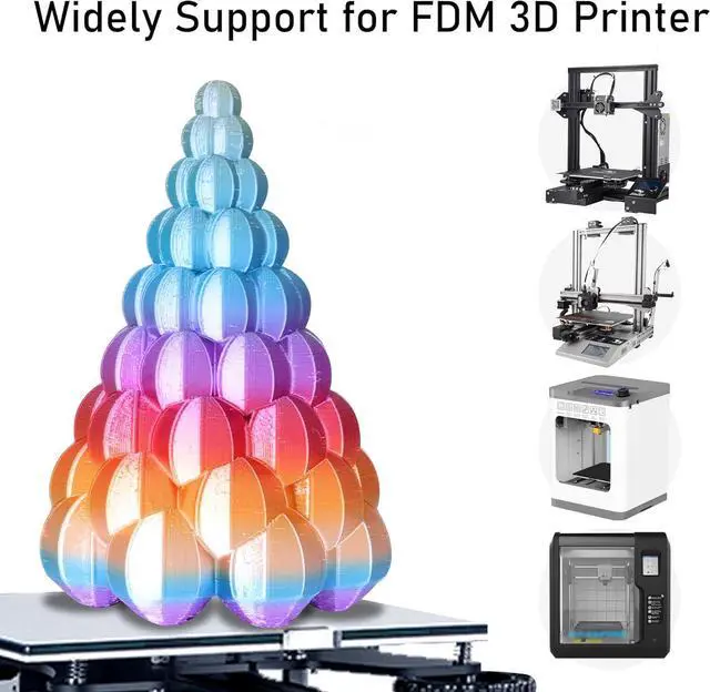 Alt view image 3 of 6 - 1.75mm 1Kg Silk Shiny PLA Orange Red Multicolored Fast Color Change Rainbow 3D Printing Filament, Color Change Gradually Random Quickly, 2.2lbs 3D Printing Material with One Printer Tool