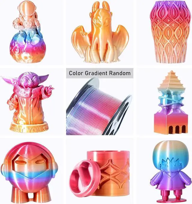 Alt view image 4 of 6 - 1.75mm 1Kg Silk Shiny PLA Orange Red Multicolored Fast Color Change Rainbow 3D Printing Filament, Color Change Gradually Random Quickly, 2.2lbs 3D Printing Material with One Printer Tool