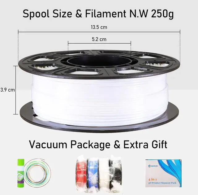 Alt view image 7 of 7 - 1.75mm Normal PLA 4 Most Basic Colors Bundle Pack: Black Red White Blue, Each Spool 250g, 4 Spools Packed, Total 1Kg 3D Printing Filament Material with One Extra 3D Print Tool