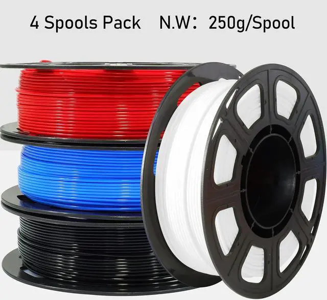 Alt view image 6 of 7 - 1.75mm Normal PLA 4 Most Basic Colors Bundle Pack: Black Red White Blue, Each Spool 250g, 4 Spools Packed, Total 1Kg 3D Printing Filament Material with One Extra 3D Print Tool