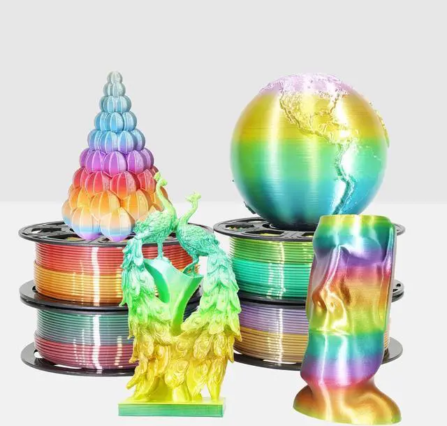 Alt view image 2 of 7 - 1.75mm Silk Shiny 4 Types Rainbow Multi Colored Fast Color Change PLA 4 in 1 Bundle: 4 Different Types Silk Rainbow PLA, Each Spool 250g, 4 Spools Packed, Total 1Kg 3D Print Filament Material