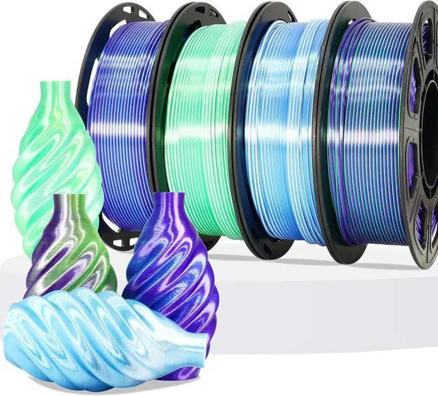 Alt view image 2 of 4 - Dual Color Silk PLA 1.75mm 3D Printer Filament Bundle, 4 Spools Pack 2 Color in 1 PLA, Silk Blue Purple, Silk White Green, Silk White Blue, Silk Green Purple, 3D Printing PLA 250g X 4 Spools