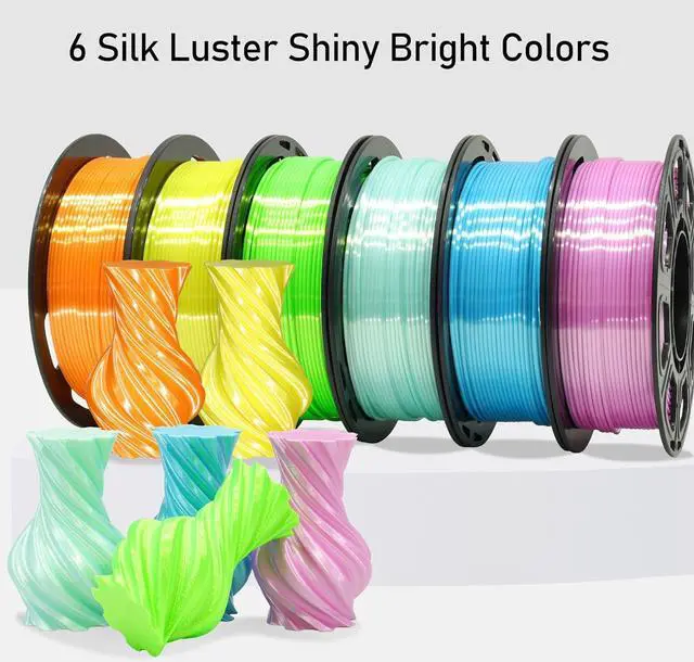 Alt view image 4 of 7 - 1.75mm Silk Shiny PLA Filament 6 in 1 Bright Colors Bundle Pack: Silk Yellow/Lime Green/Light Orange/Sky Blue/Pink/Cyan, Each Spool 250g, 6 Spools Packed, Total 1.5Kg 3D Printing Material