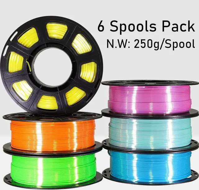 Alt view image 6 of 7 - 1.75mm Silk Shiny PLA Filament 6 in 1 Bright Colors Bundle Pack: Silk Yellow/Lime Green/Light Orange/Sky Blue/Pink/Cyan, Each Spool 250g, 6 Spools Packed, Total 1.5Kg 3D Printing Material