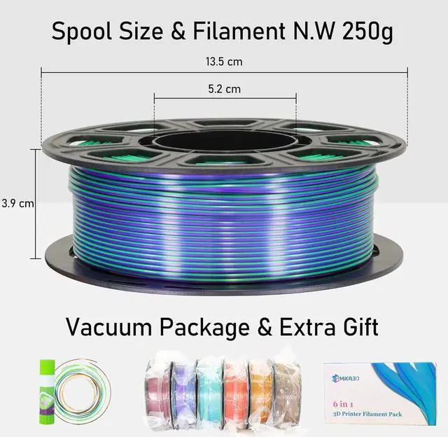 Alt view image 4 of 5 - 6 Spools Bicolor Dual Color 1.75mm 3D Printer Filament Bundle, 3D Printing Silk PLA, Silk Red-Gold/Red-Black/Black-Orange/Gold-Copper/Lime Green-Blue/Green-Purple, 3D Silk PLA 250g X 6 Spools