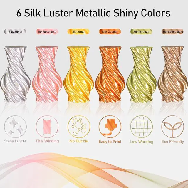 Alt view image 5 of 7 - 1.75mm Silk PLA Filament 6 in 1 Bundle Pack, 6 Metallic Shiny Colors: Gold/Silver/Copper/Bronze/Coffee Gold/Rose Gold, Each Spool 250g, 6 Spools Packed, Total 1.5Kg 3D Printing Material