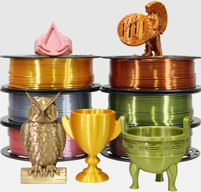 Alt view image 2 of 7 - 1.75mm Silk PLA Filament 6 in 1 Bundle Pack, 6 Metallic Shiny Colors: Gold/Silver/Copper/Bronze/Coffee Gold/Rose Gold, Each Spool 250g, 6 Spools Packed, Total 1.5Kg 3D Printing Material