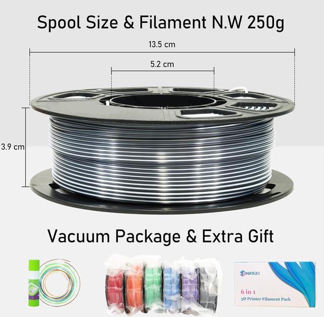 Alt view image 4 of 5 - Dual Color 1.75mm 3D Printer Filament Bundle, 3D Printing Silk PLA 6 Spools Pack, Silk White Red, White Orange, White Green, White Blue, White Purple, White Black, 3D PLA 250g X 6 Spools