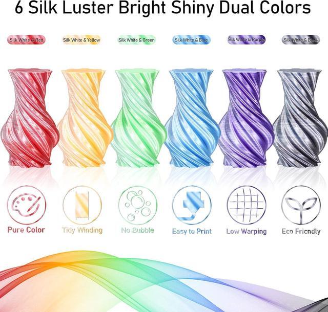 Alt view image 3 of 5 - Dual Color 1.75mm 3D Printer Filament Bundle, 3D Printing Silk PLA 6 Spools Pack, Silk White Red, White Orange, White Green, White Blue, White Purple, White Black, 3D PLA 250g X 6 Spools