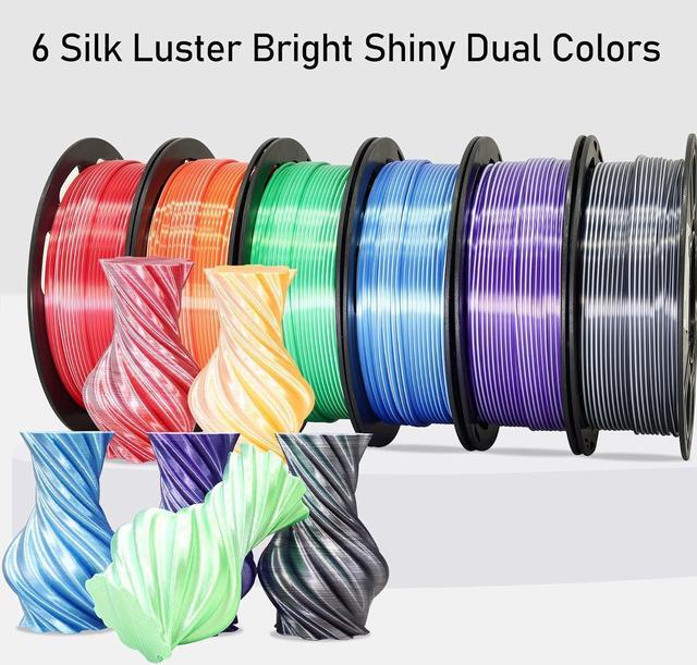 Alt view image 2 of 5 - Dual Color 1.75mm 3D Printer Filament Bundle, 3D Printing Silk PLA 6 Spools Pack, Silk White Red, White Orange, White Green, White Blue, White Purple, White Black, 3D PLA 250g X 6 Spools