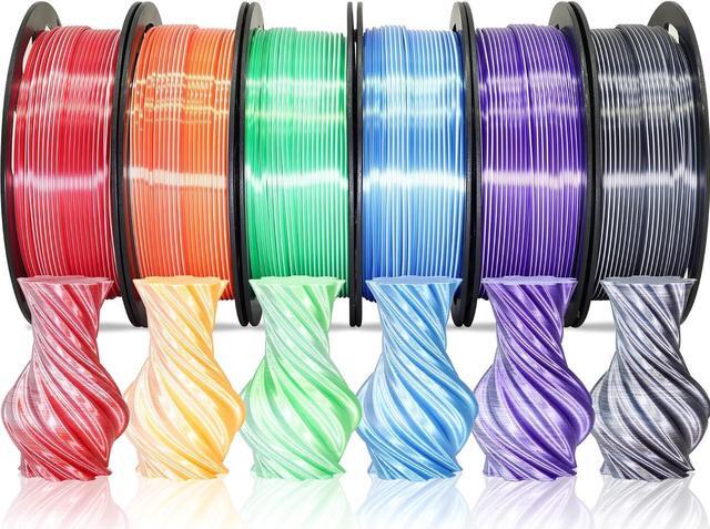 Main image of Dual Color 1.75mm 3D Printer Filament Bundle, 3D Printing Silk PLA 6 Spools Pack, Silk White Red, White Orange, White Green, White Blue, White Purple, White Black, 3D PLA 250g X 6 Spools