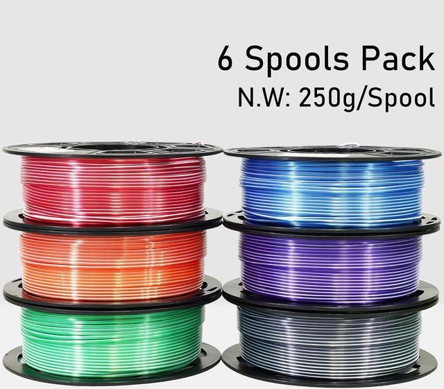 Alt view image 5 of 5 - Dual Color 1.75mm 3D Printer Filament Bundle, 3D Printing Silk PLA 6 Spools Pack, Silk White Red, White Orange, White Green, White Blue, White Purple, White Black, 3D PLA 250g X 6 Spools