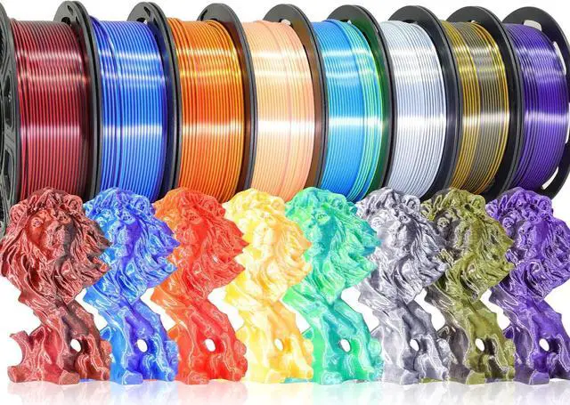 Main image of 8 Spools Dual Color Silk PLA 3D Printer Filament Bundle, Silk White/Black, Red/Black, Gold/Black, Purple/Black, Purple/Blue, Red/Gold, Green/Blue, Yellow/Pink, 1.75mm Bicolor Silk PLA 250gX8