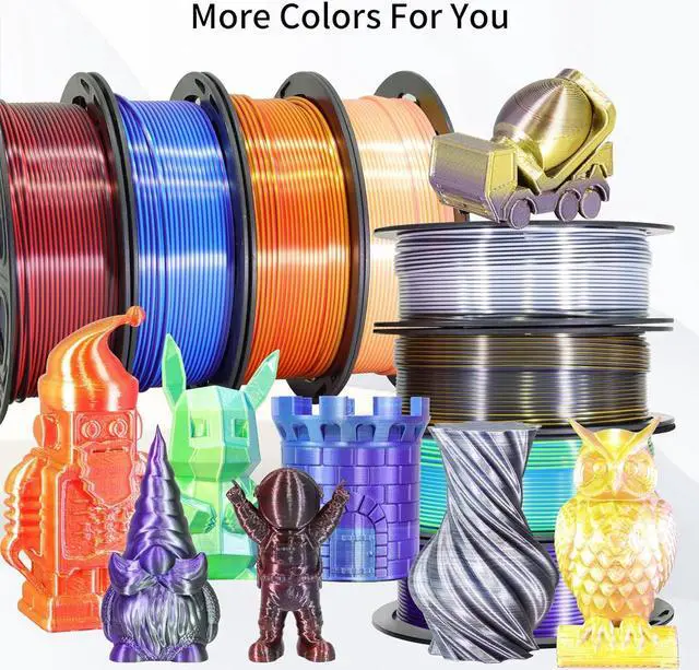 Alt view image 2 of 7 - 8 Spools Dual Color Silk PLA 3D Printer Filament Bundle, Silk White/Black, Red/Black, Gold/Black, Purple/Black, Purple/Blue, Red/Gold, Green/Blue, Yellow/Pink, 1.75mm Bicolor Silk PLA 250gX8