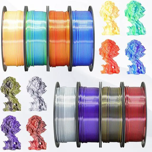 Alt view image 7 of 7 - 8 Spools Dual Color Silk PLA 3D Printer Filament Bundle, Silk White/Black, Red/Black, Gold/Black, Purple/Black, Purple/Blue, Red/Gold, Green/Blue, Yellow/Pink, 1.75mm Bicolor Silk PLA 250gX8
